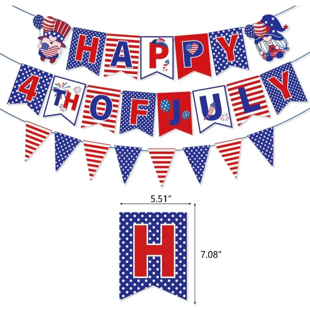 USA Patriotic 4th Of July Gnome Banner Red White Blue Party Decor NEW